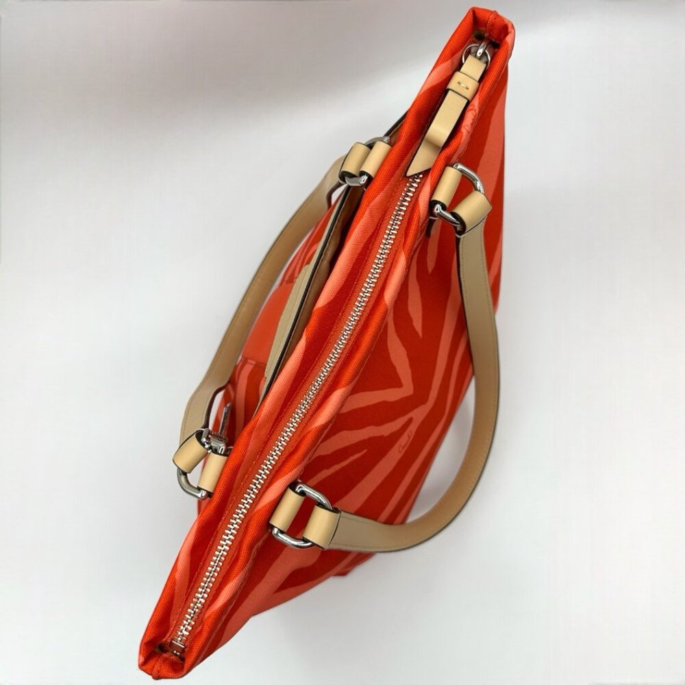 💰SALE💰 COACH Signature Fabric Orange/Tan Zebra Print Tote w/Leather Trim - Picture 8 of 14